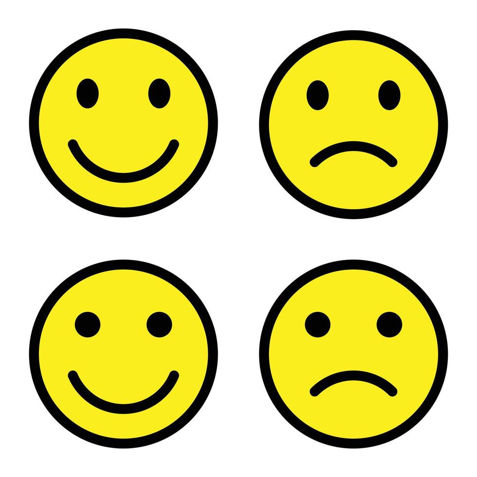 content et triste visage emoji icône vecteur. sourire et malheureux émoticône concept vecteur