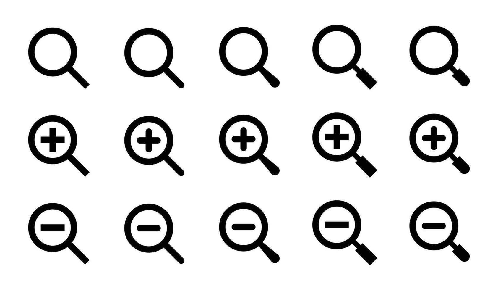 ensemble de chercher et Zoom icône vecteur. grossissant verre avec plus et moins vecteur