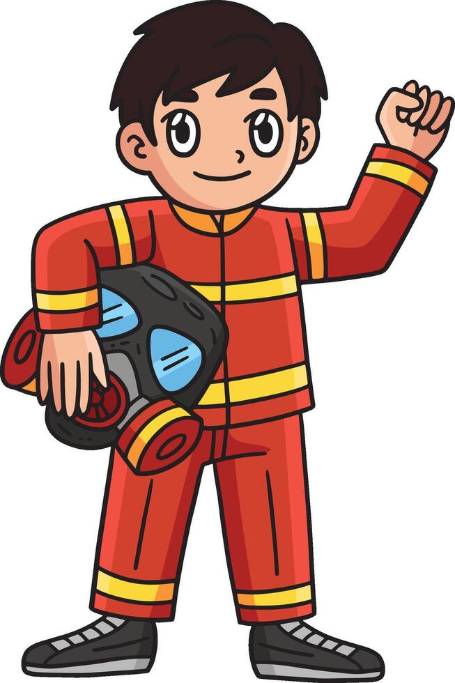 sapeur pompier en portant gaz masque dessin animé clipart vecteur