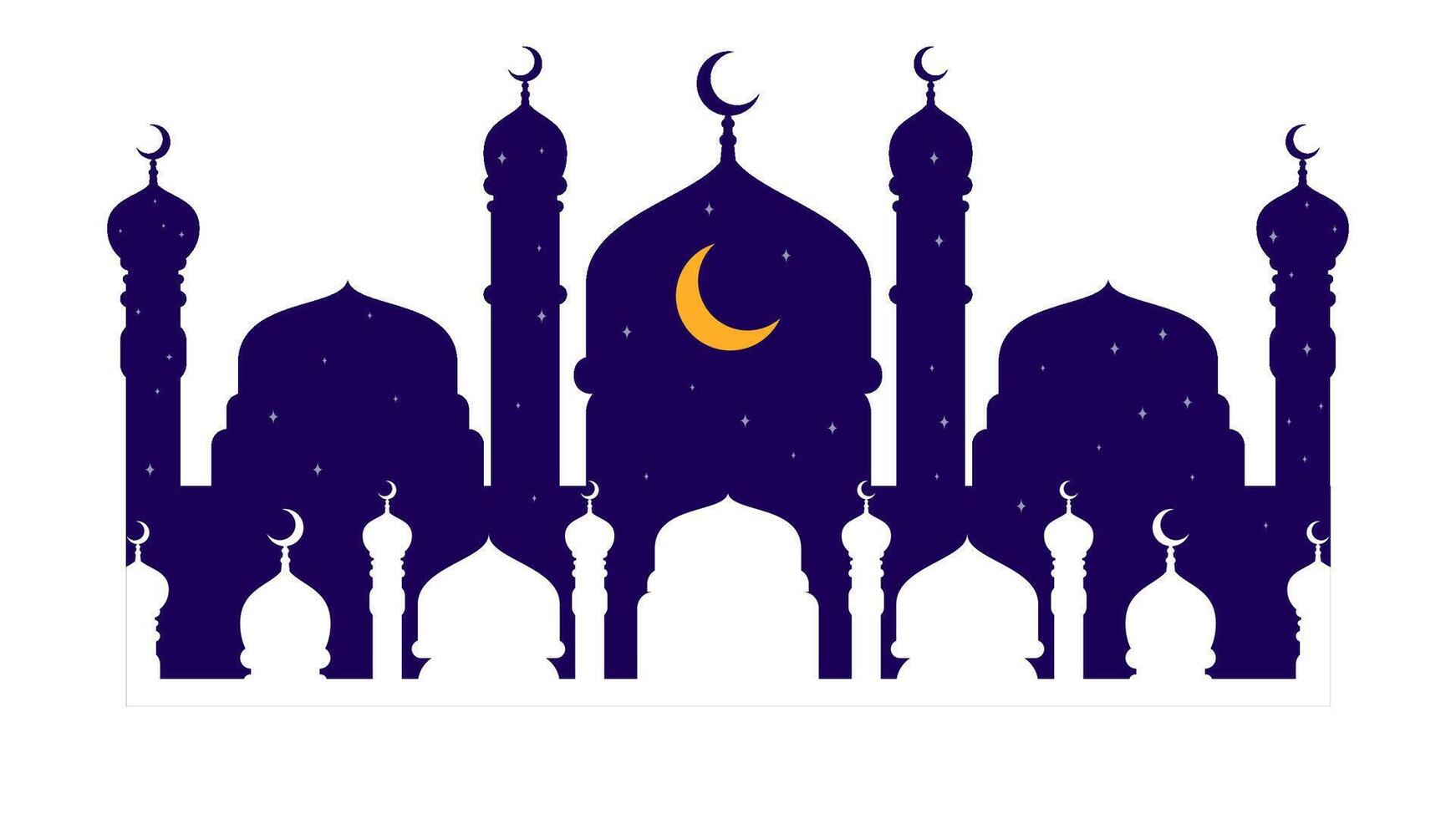 mosquée silhouette avec étoile et croissant lune pour Ramadan bannière vecteur