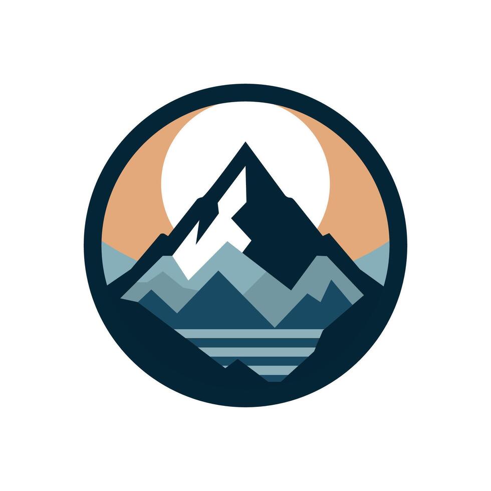 une logo de une Montagne à l'intérieur une cercle, en utilisant plat conception, solide couleurs, et minimaliste style vecteur