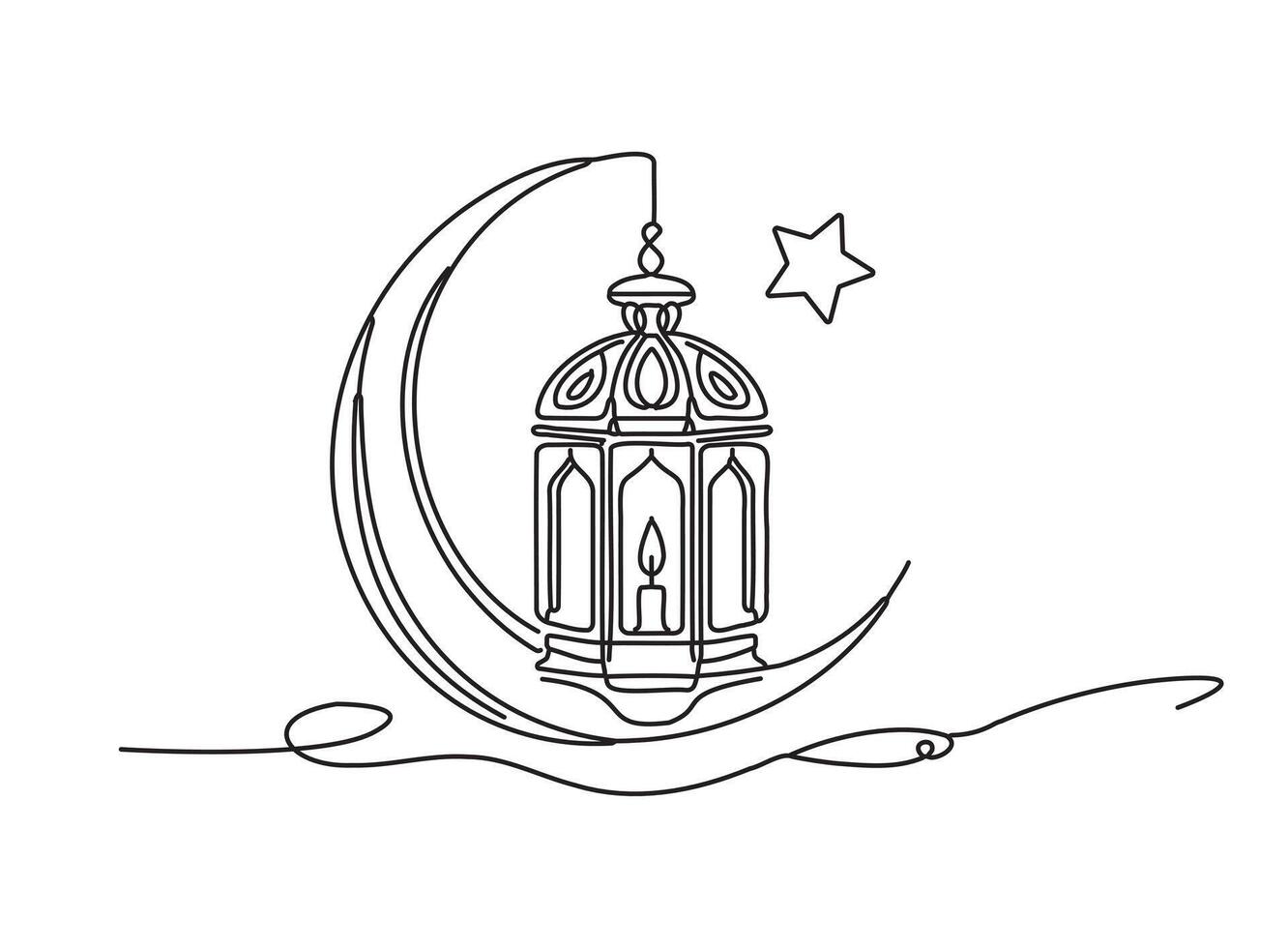 Ramadan continu ligne dessin Ramadan lanterne avec croissant ligne art vecteur clipart pour saint mois fête conception
