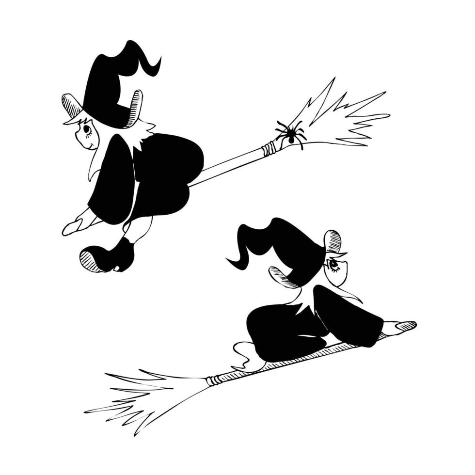 sorcières en volant sur une manche à balai vecteur illustration.