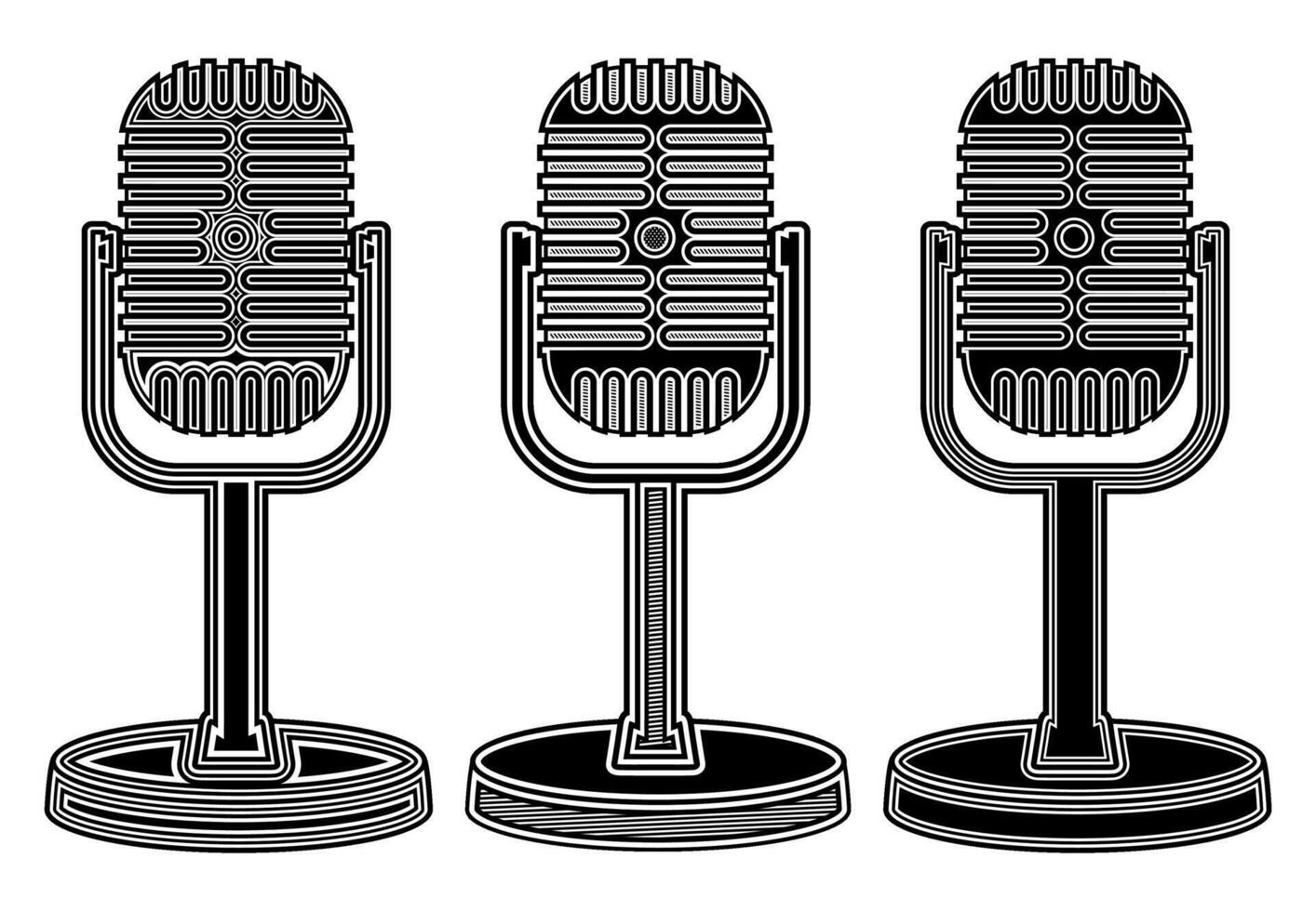 ensemble rétro microphone icône conception. musical, podcast, l'audio enregistrement ancien vecteur illustration