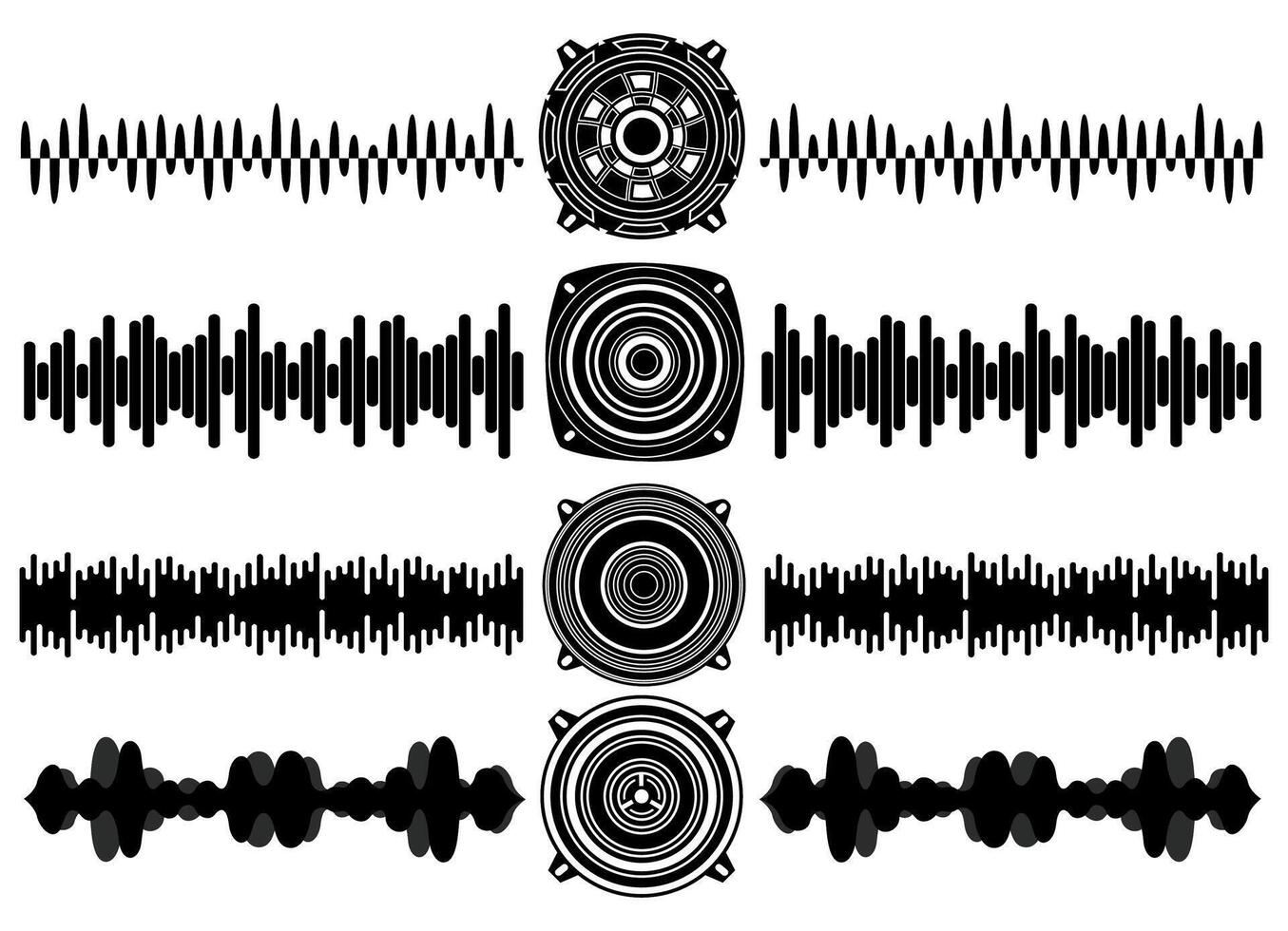 ensemble caisson de basses orateur icône symbole. haut-parleur onde sonore conception vecteur illustration