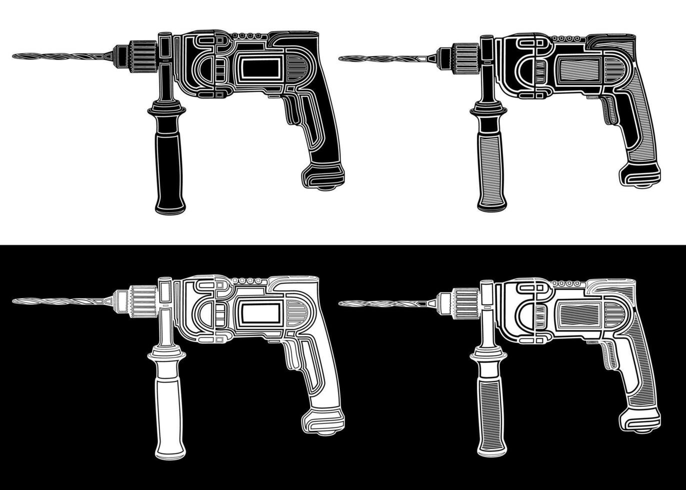 ensemble machine percer silhouette icône monochrome dessins vecteur illustration