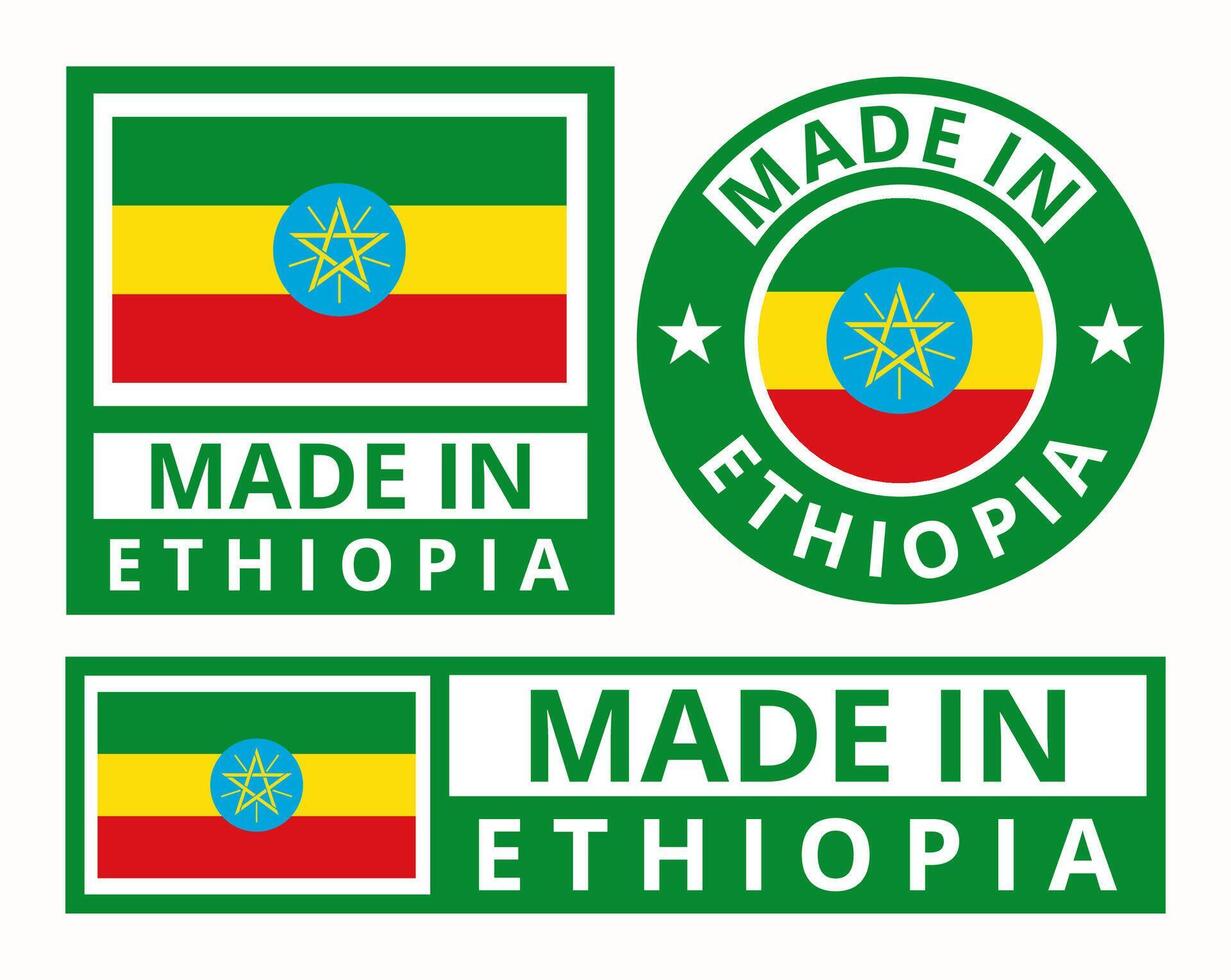 vecteur ensemble fabriqué dans Ethiopie conception produit Étiquettes affaires Icônes illustration