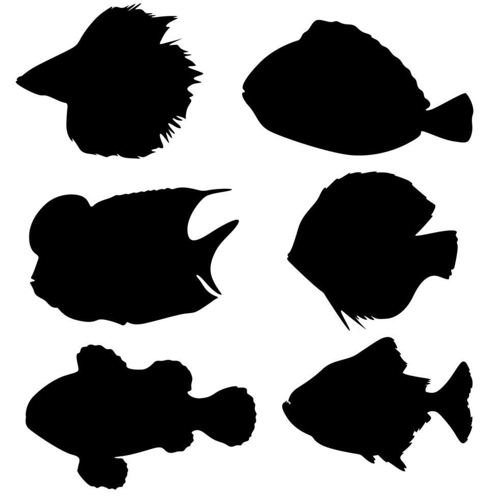 ensemble vecteur poisson noir silhouette icône illustration