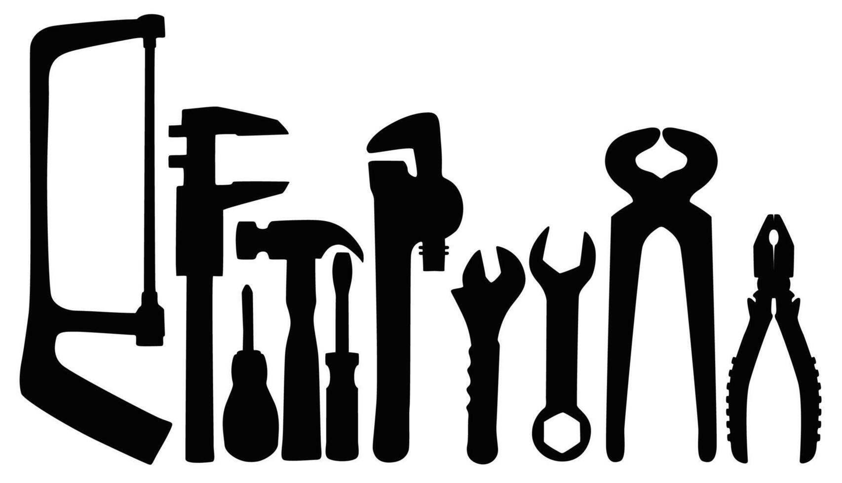 ensemble vecteur bricoleur entretien outils noir silhouette Icônes. réparations outils logo illustration