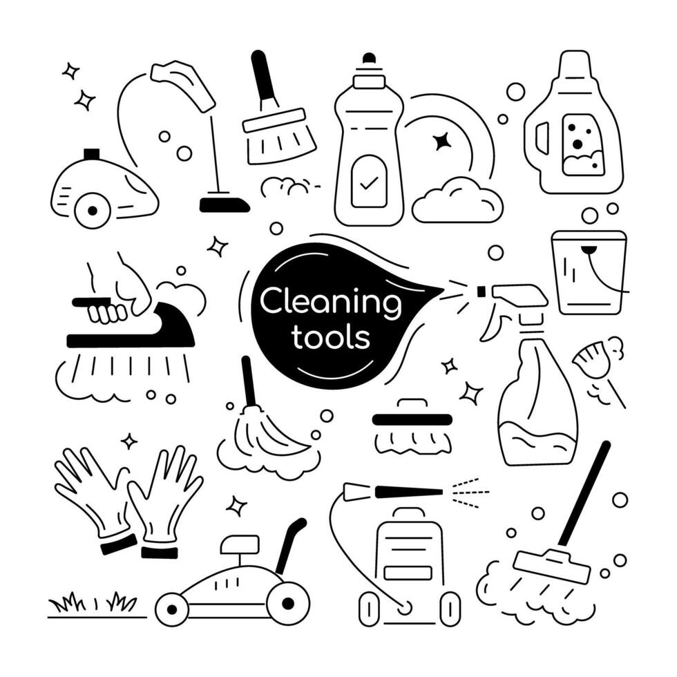outils de nettoyage à la mode vecteur