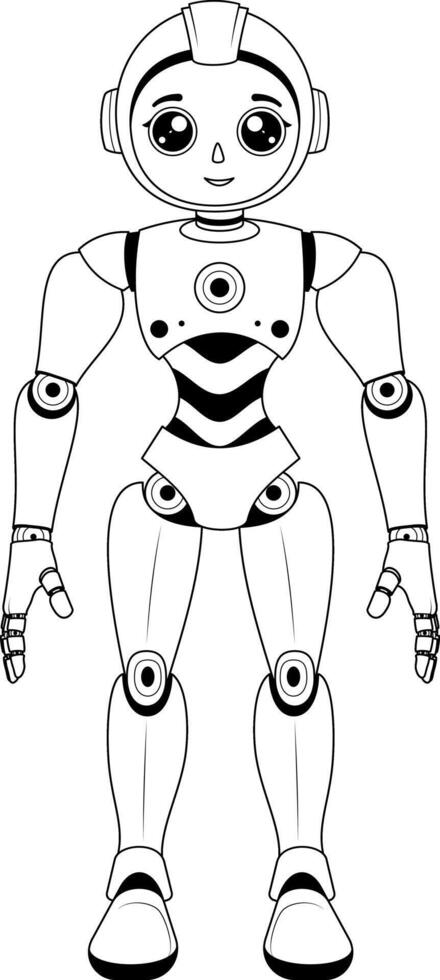 femelle robot dessin animé personnage coloration pages isolé sur une blanc Contexte. vecteur illustration dans une plat style.