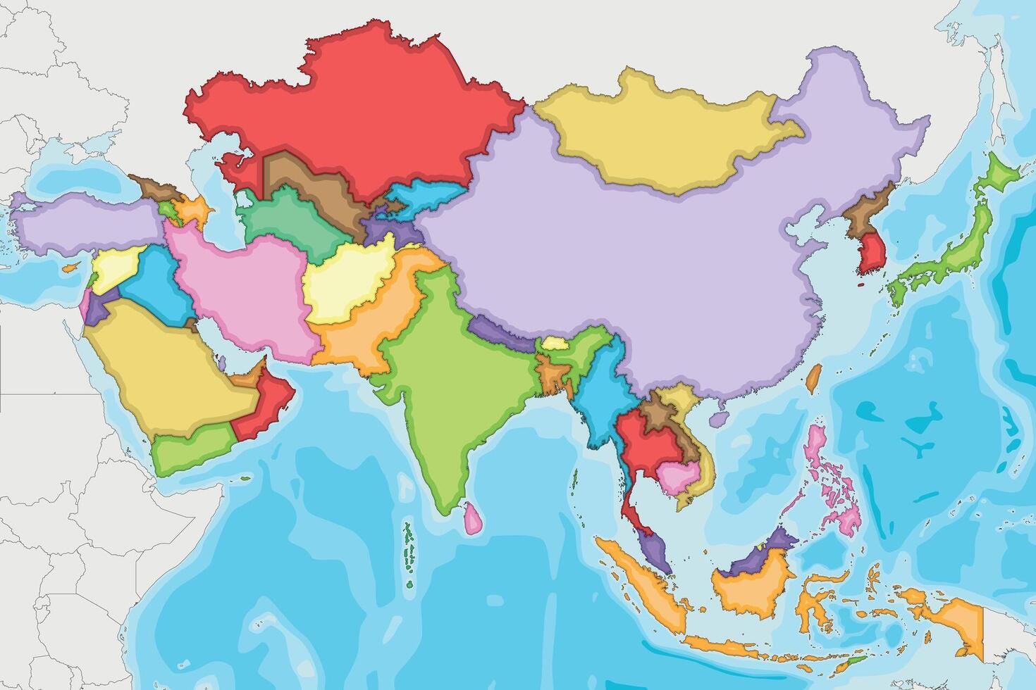 Vide politique Asie carte vecteur illustration avec différent couleurs pour chaque pays. modifiable et clairement étiqueté couches.