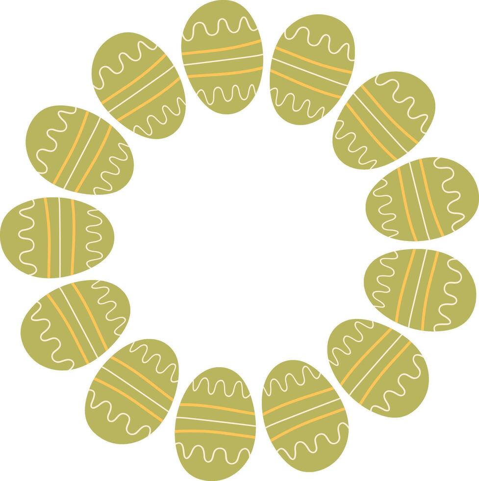 Pâques couronne avec vert des œufs main tiré sur blanc Contexte. décoratif griffonnage Cadre de vacances nourriture avec ornements dans cercle forme. élément pour salutation carte. vecteur