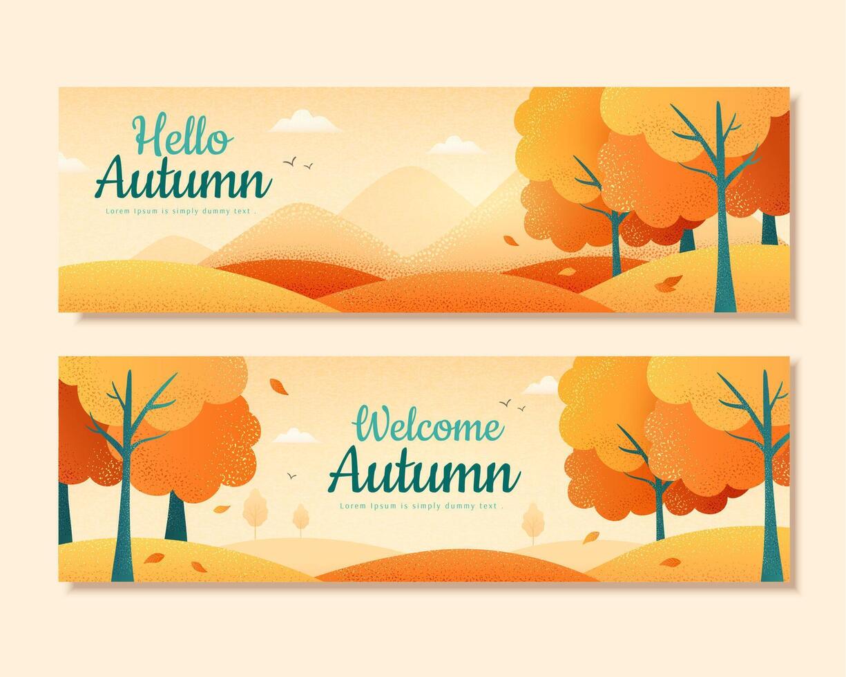 ensemble de l'automne bannières, avec magnifique forêt scènes dans pente conception, parfait pour couverture, un événement promotion, et salutation carte vecteur