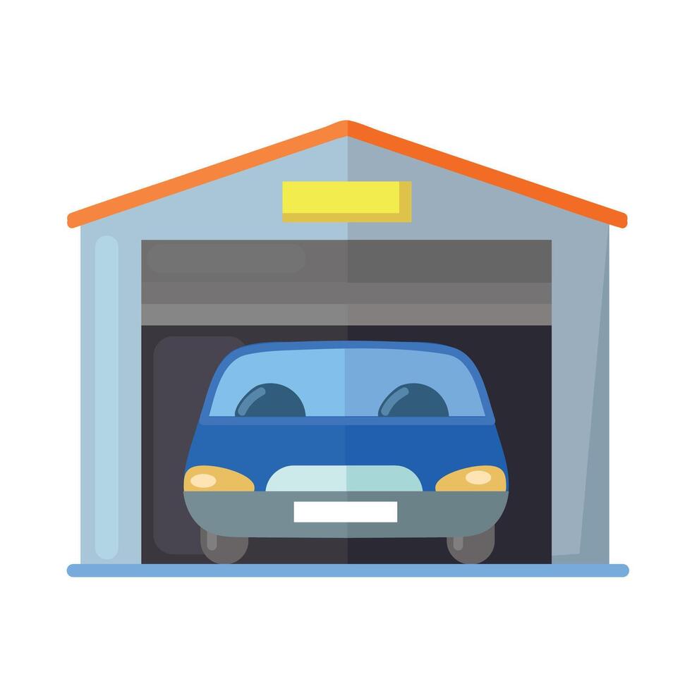 ouvert garage avec voiture vecteur illustration