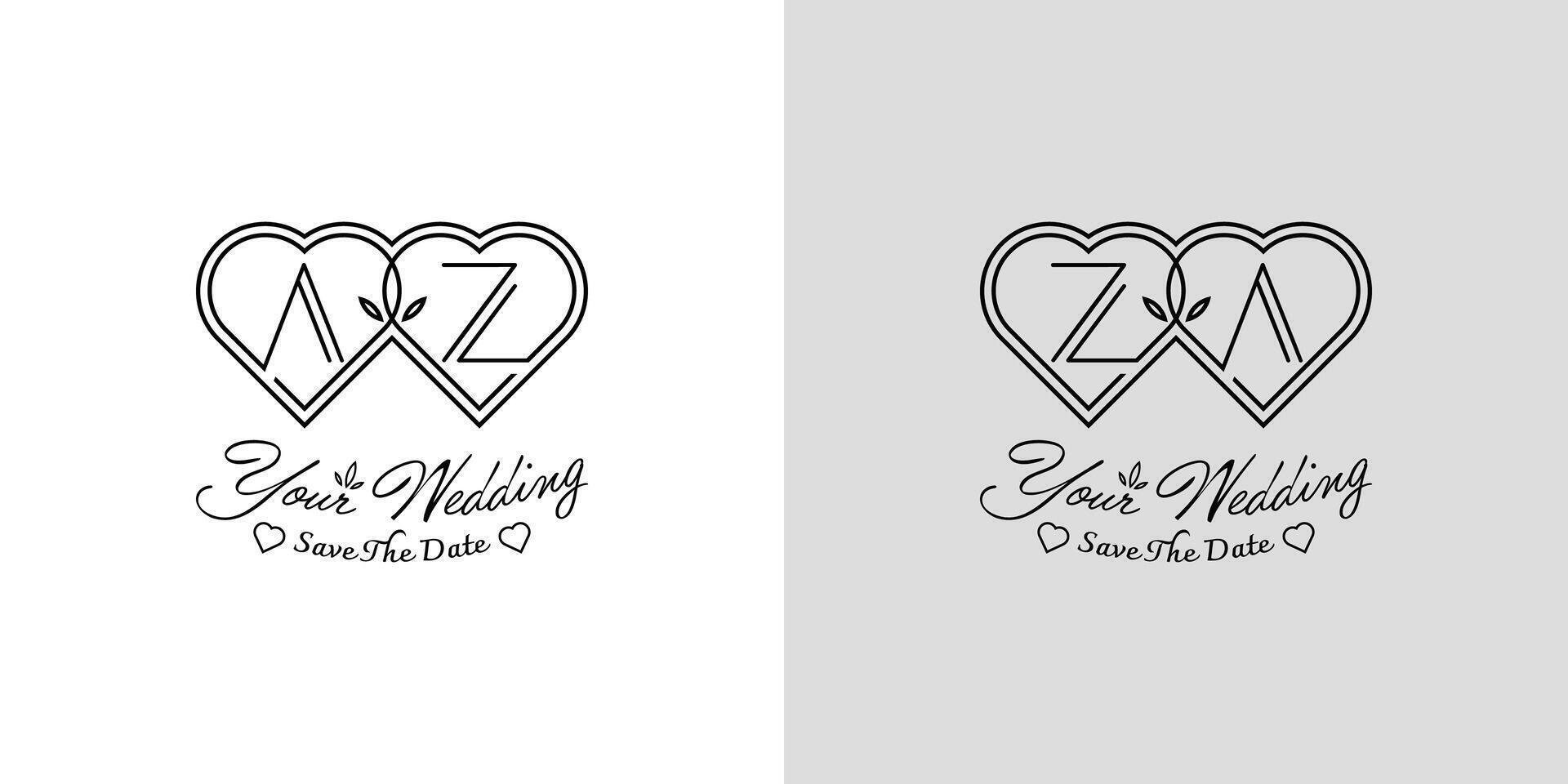 des lettres az et za mariage l'amour logo, pour des couples avec une et z initiales vecteur