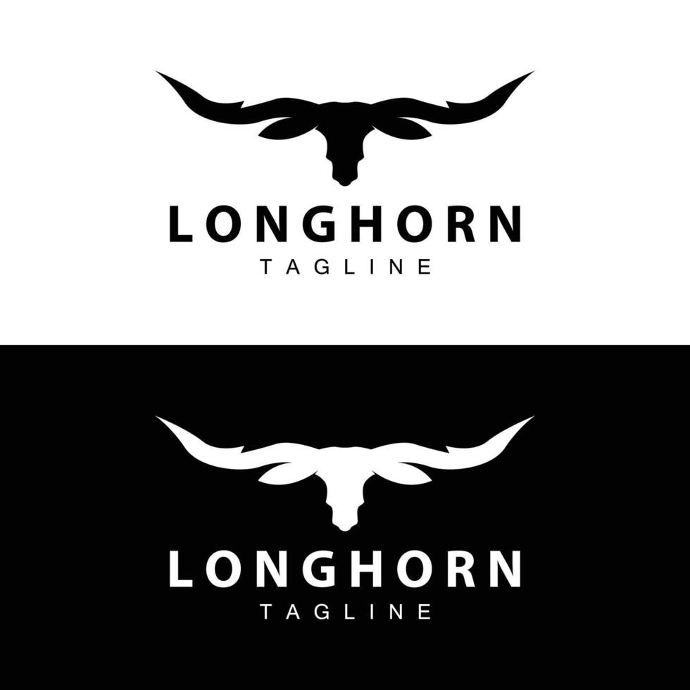 longhorn logo conception ancien vieux taureau Texas occidental pays noir silhouette vecteur