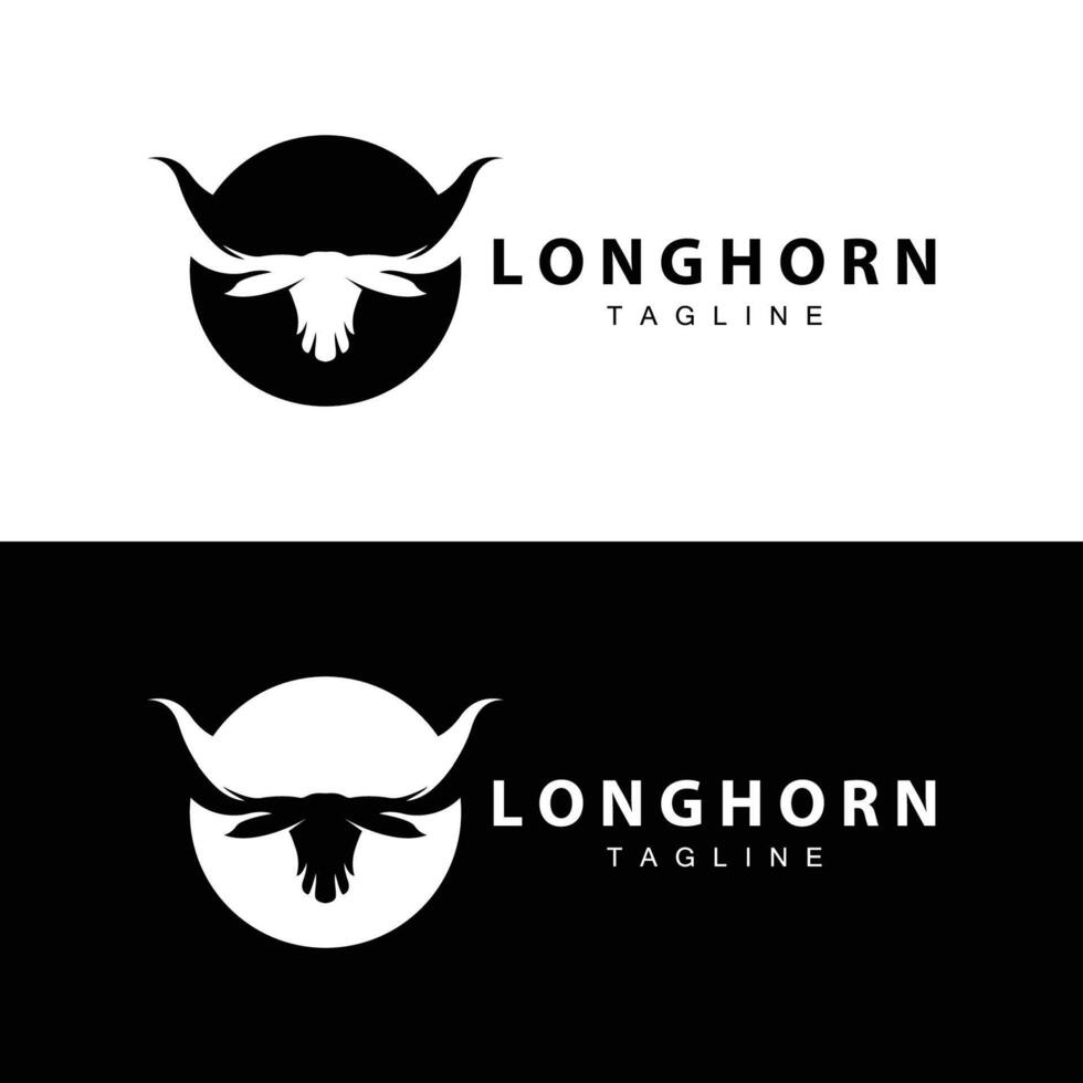 longhorn logo conception ancien vieux taureau Texas occidental pays noir silhouette vecteur