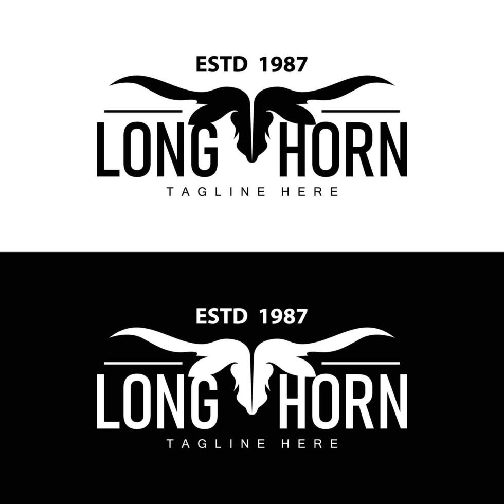 longhorn logo conception ancien vieux taureau Texas occidental pays noir silhouette vecteur