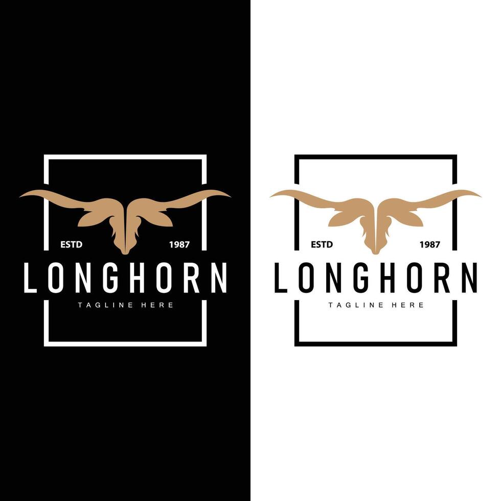 longhorn logo conception ancien vieux taureau Texas occidental pays noir silhouette vecteur