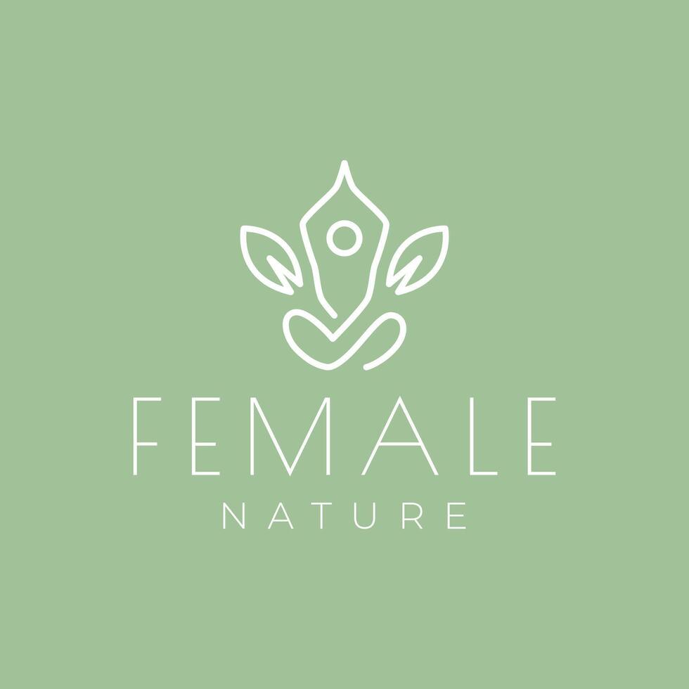 gens assise yoga pose bien-être Naturel feuille relaxant âme minimaliste ligne style moderne Facile logo conception vecteur icône illustration