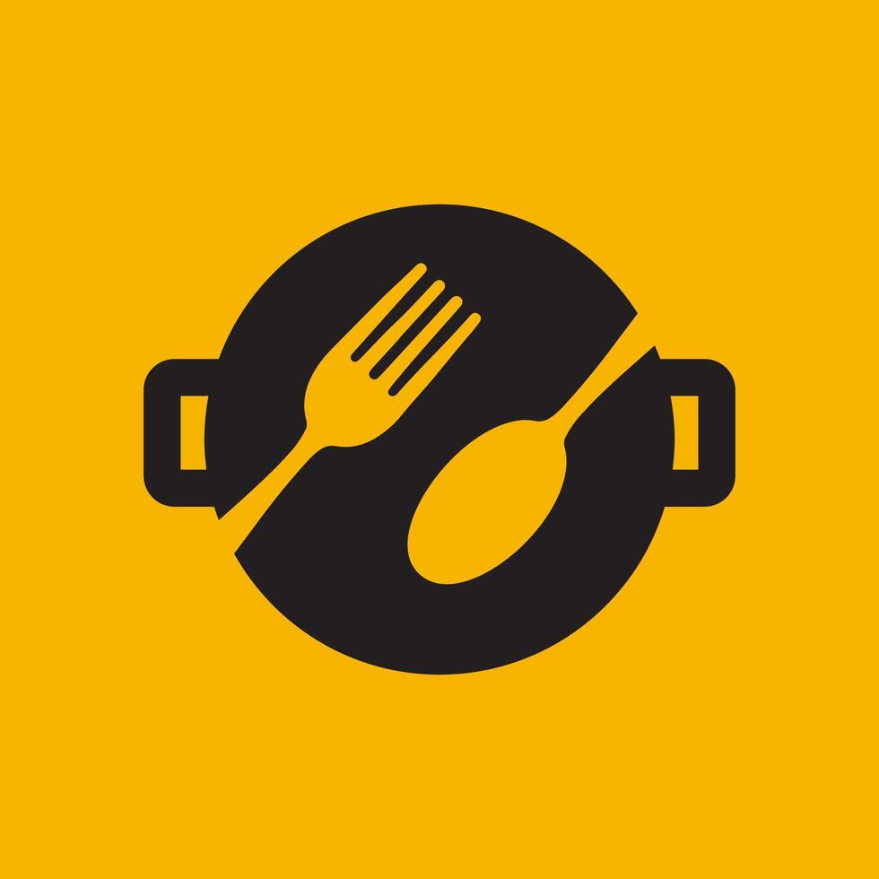 la poêle cuisine fourchette cuillère Facile moderne goût logo conception vecteur icône illustration