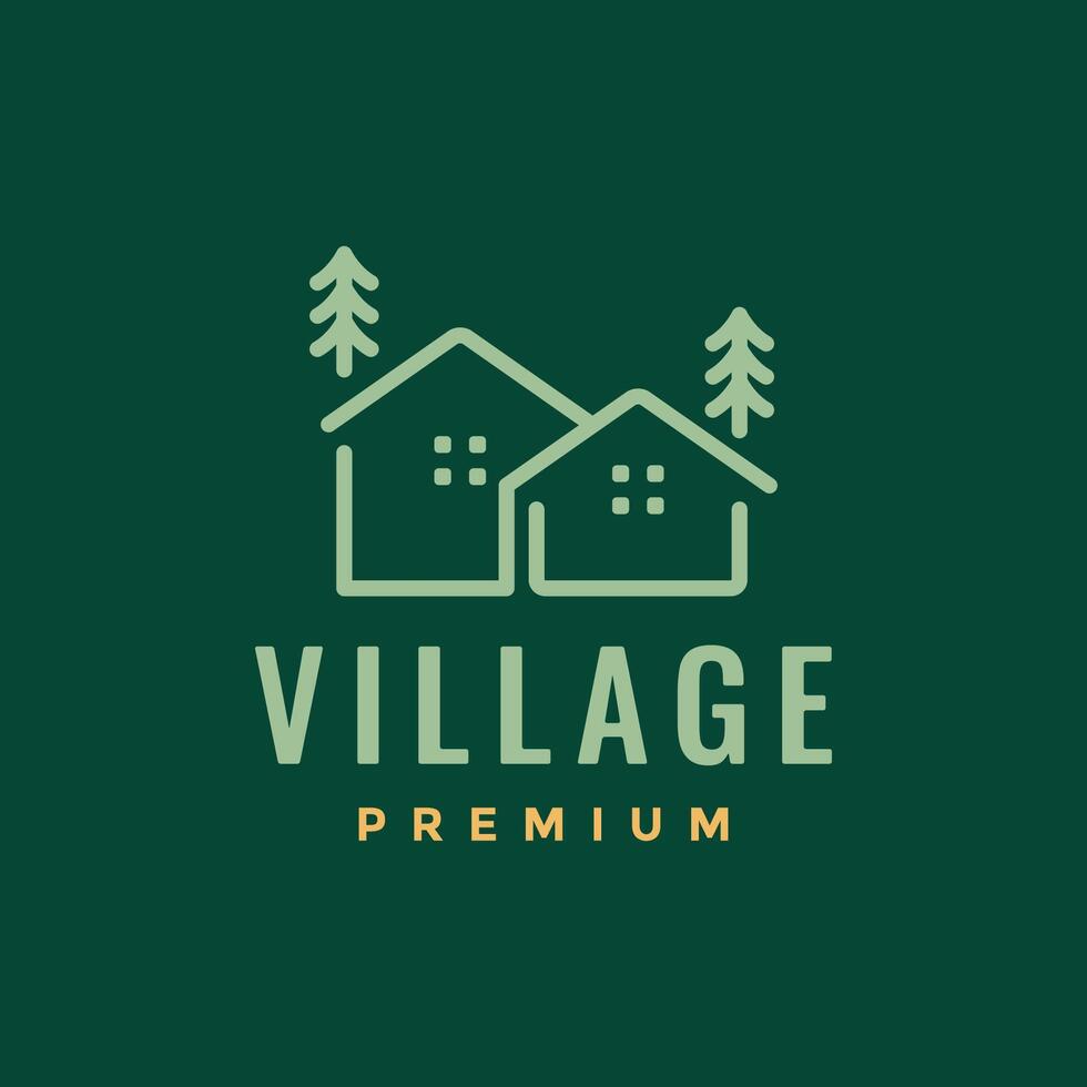 maison village chalet arbre la nature Facile style ligne minimaliste logo conception vecteur icône illustration