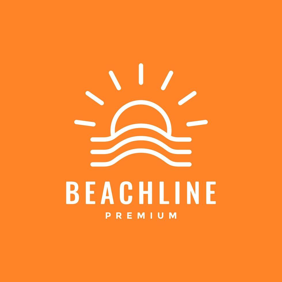 plage l'eau le coucher du soleil sunburst Facile nettoyer minimaliste style ligne logo conception vecteur icône illustration