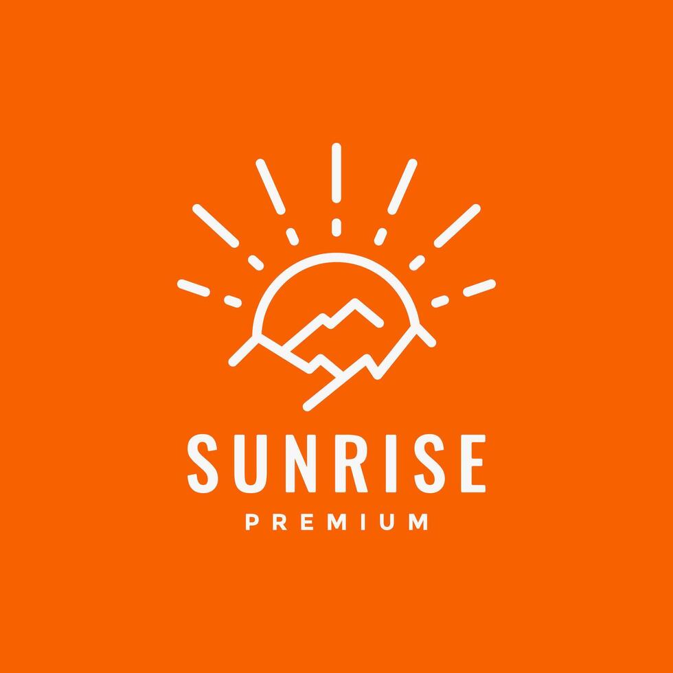 Extérieur aventure randonnée Montagne lever du soleil sunburst ligne style nettoyer minimaliste logo conception vecteur icône illustration