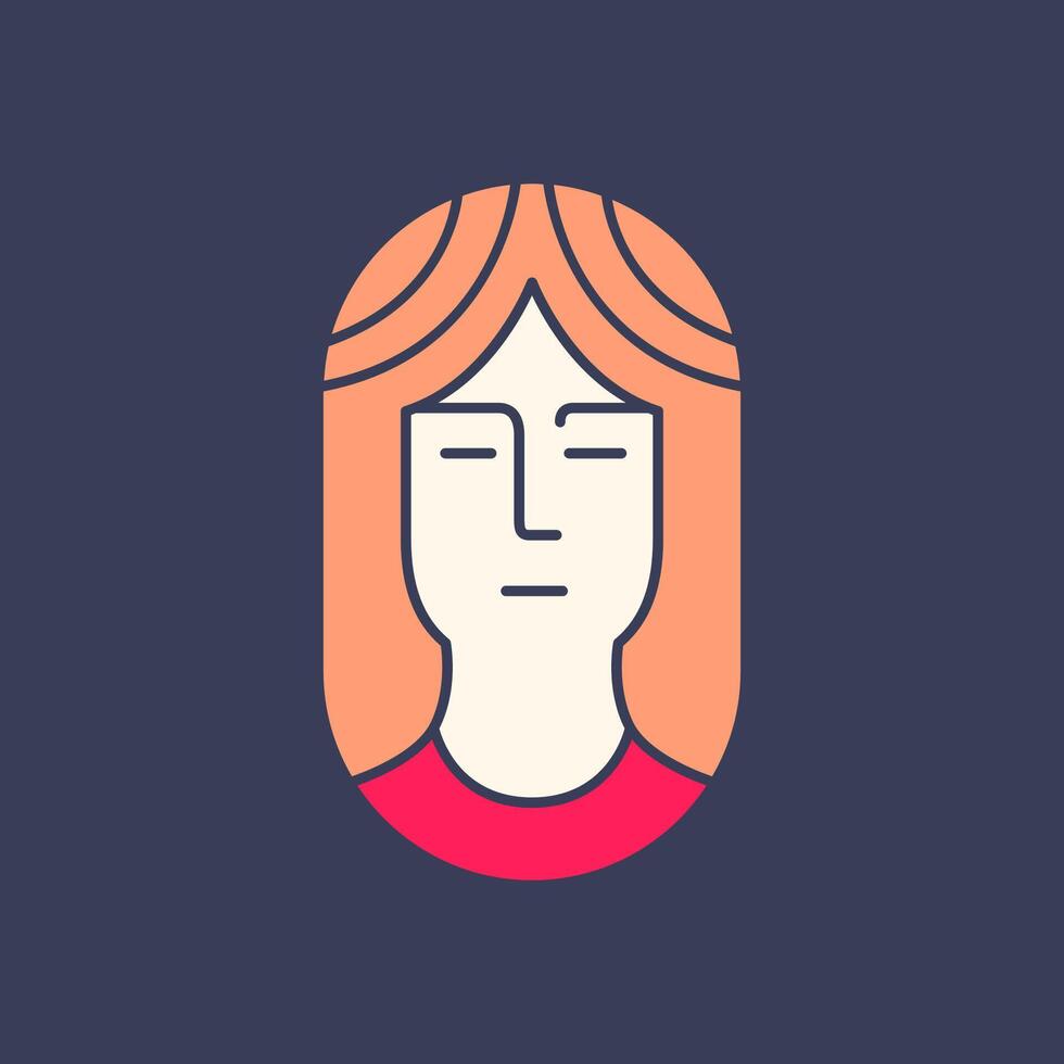 femme portrait longue cheveux beauté féminin arrondi coloré moderne minimaliste autocollant mascotte logo conception vecteur icône illustration