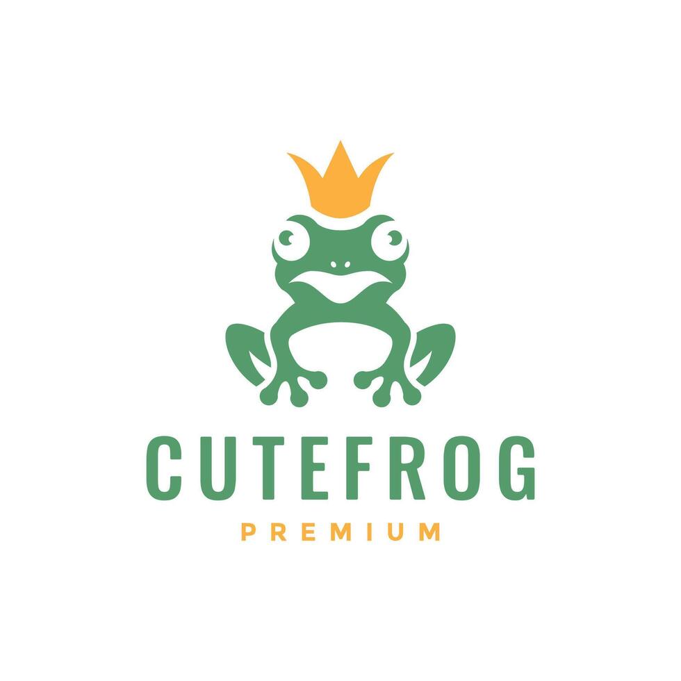 vert grenouille amphibie animal couronne plat nettoyer mascotte dessin animé personnage moderne logo conception vecteur icône illustration