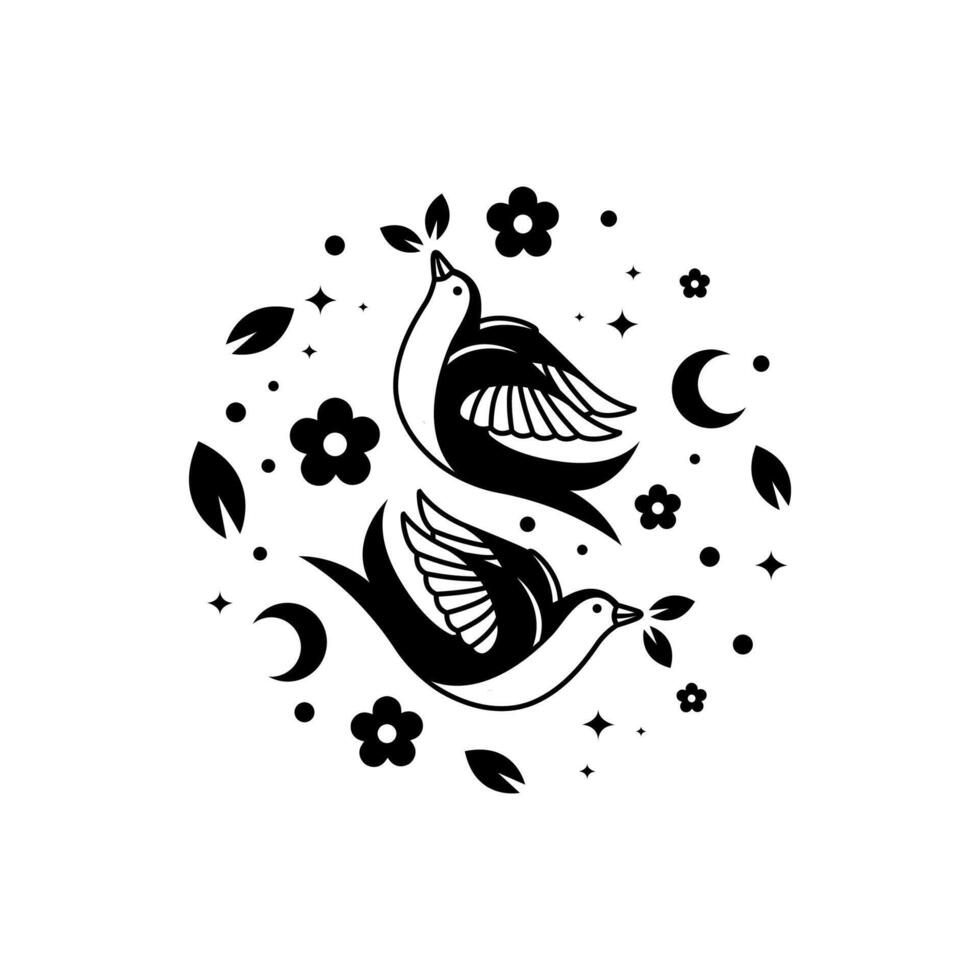 avaler oiseau en volant liberté la nature feuilles fleur moderne mascotte personnage logo conception vecteur icône illustration