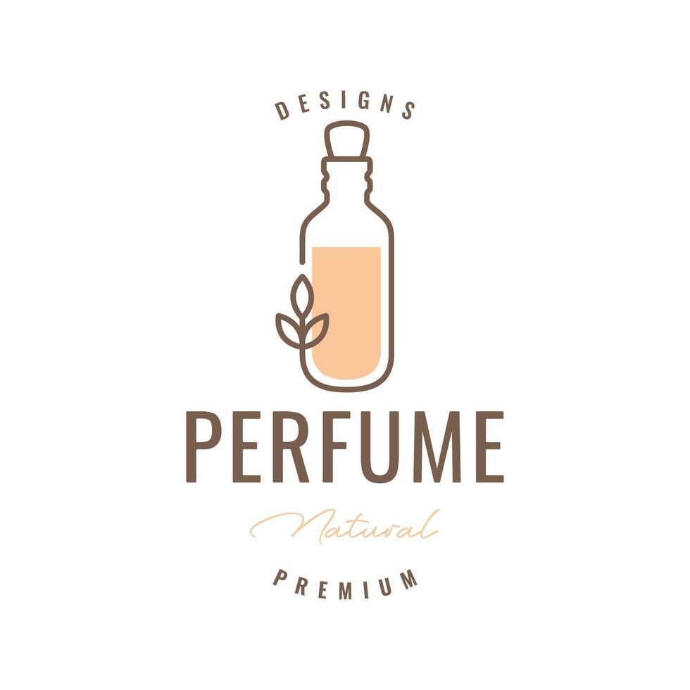 bouteille parfum feuilles fleur féminin coloré ligne style minimal logo conception vecteur icône illustration