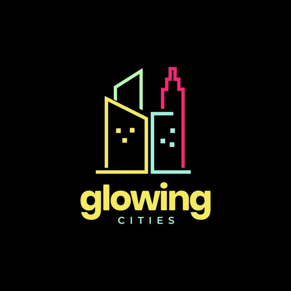 ville bâtiment éclat embrasé nuit art coloré abstrait ligne style moderne minimaliste logo conception vecteur illustration