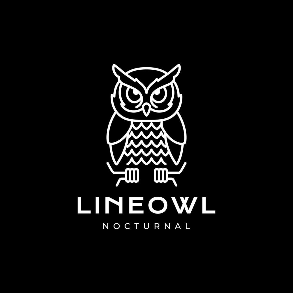 cornu hibou perché nuit ligne style minimal mascotte personnage dessin animé mignonne Facile logo conception vecteur illustration