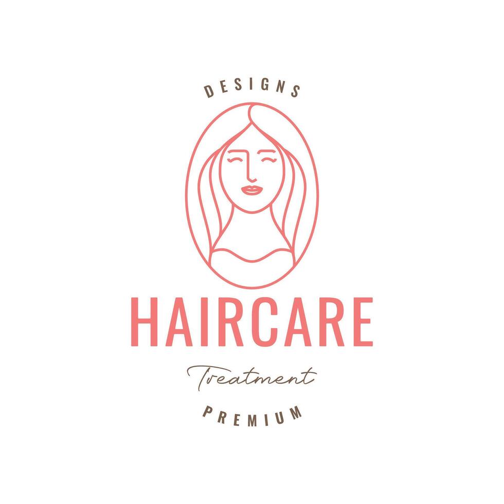 beauté visage femmes portrait longue cheveux salon traitement ligne style minimal dessin animé mascotte personnage logo conception vecteur icône illustration