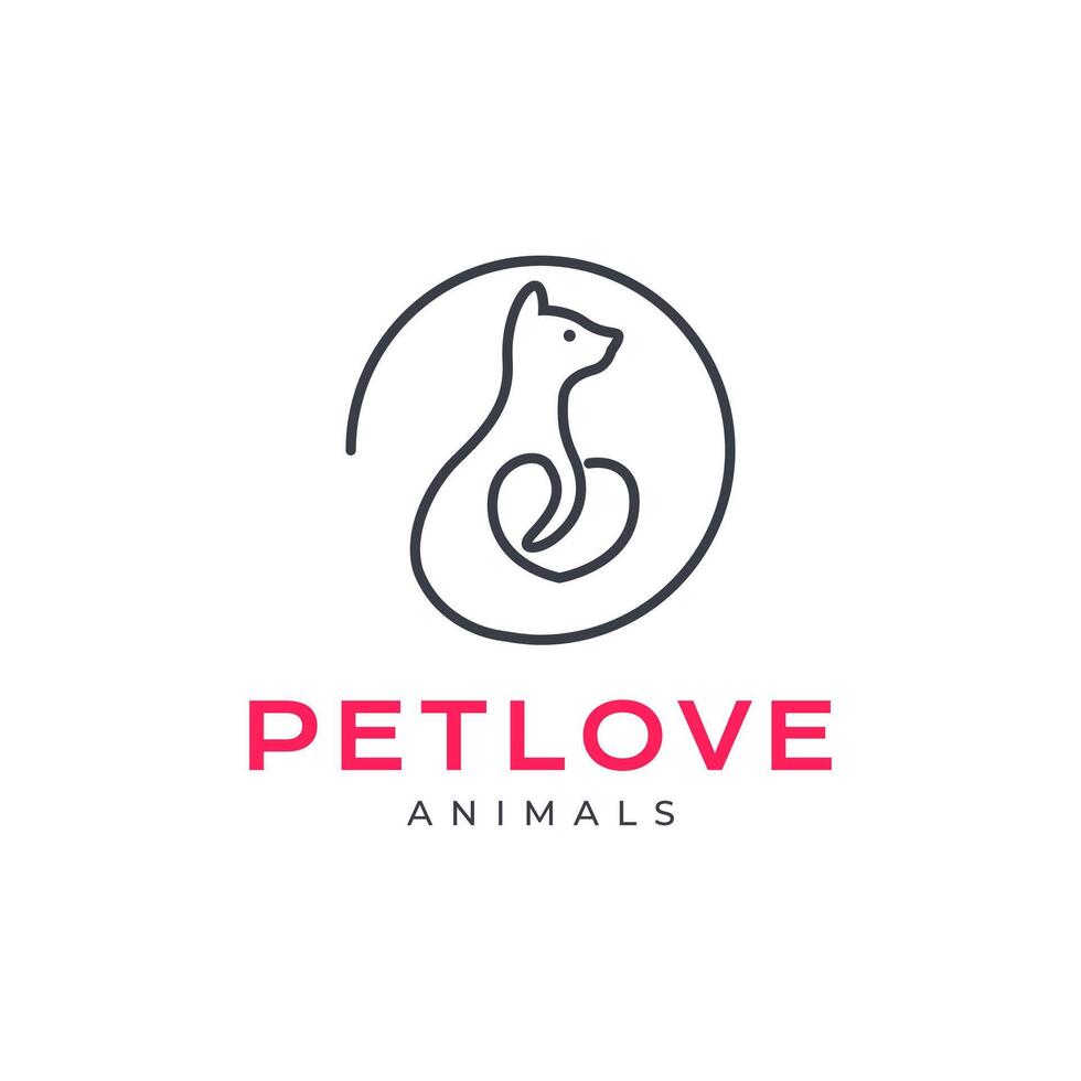 chiot peu chien animaux domestiques amoureux cercle ligne géométrique style minimal mascotte Facile logo conception vecteur icône illustration