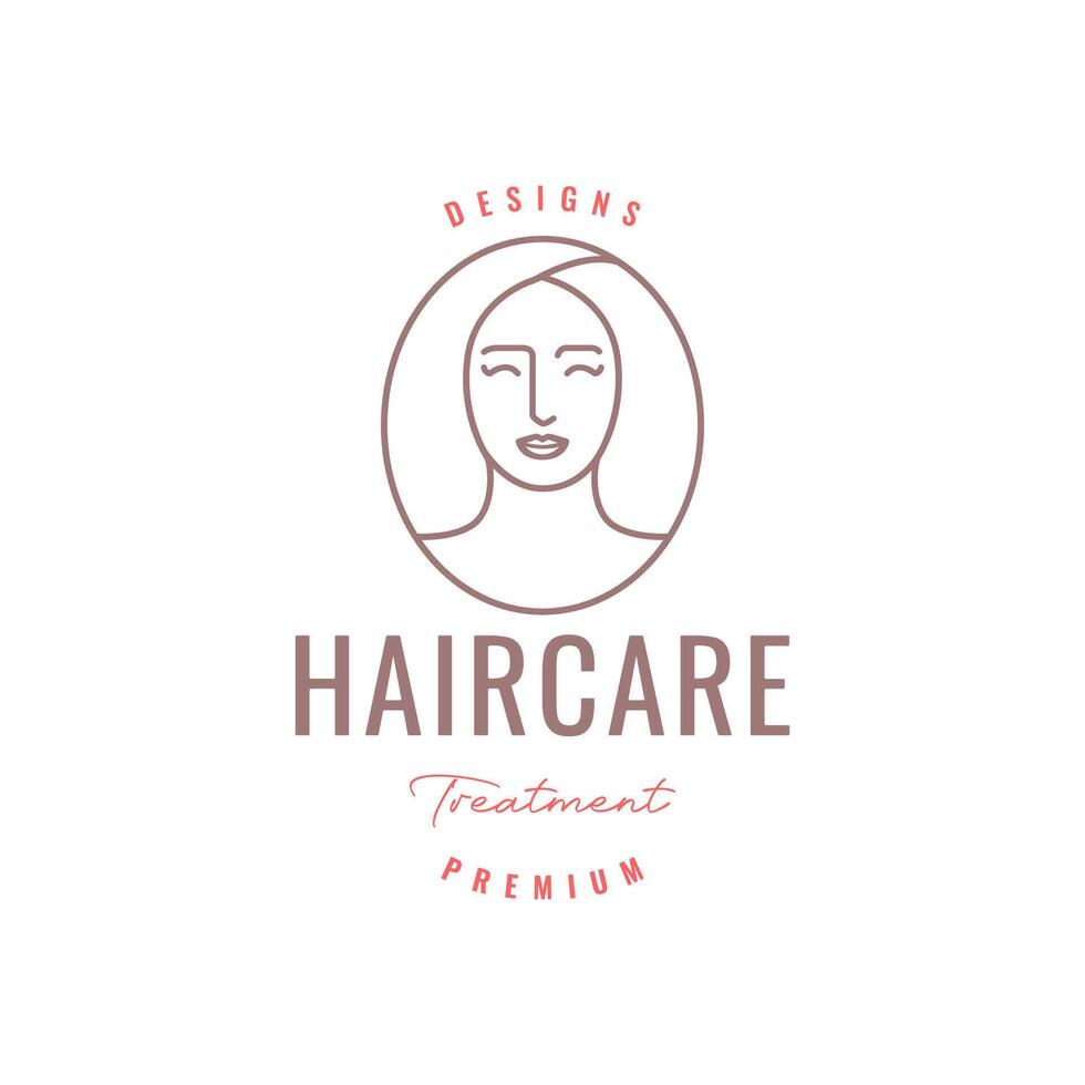 beauté visage femmes portrait longue cheveux salon traitement ligne style minimal dessin animé mascotte personnage logo conception vecteur icône illustration