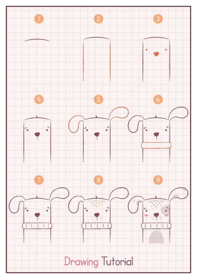 Comment à dessiner une chien. étape par étape dessin Didacticiel. dessiner guide. Facile instruction pour des gamins et adultes vecteur