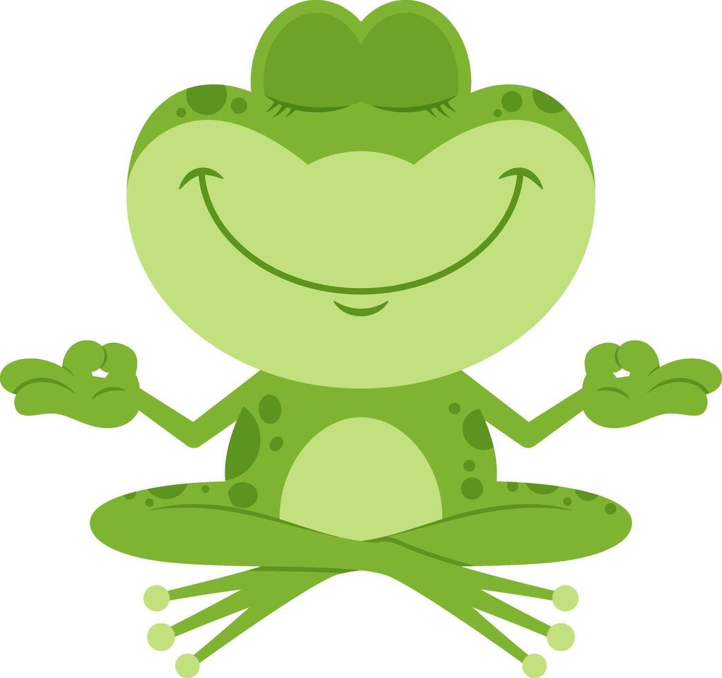mignonne vert grenouille dessin animé personnage médite. vecteur plat conception illustration isolé sur transparent Contexte