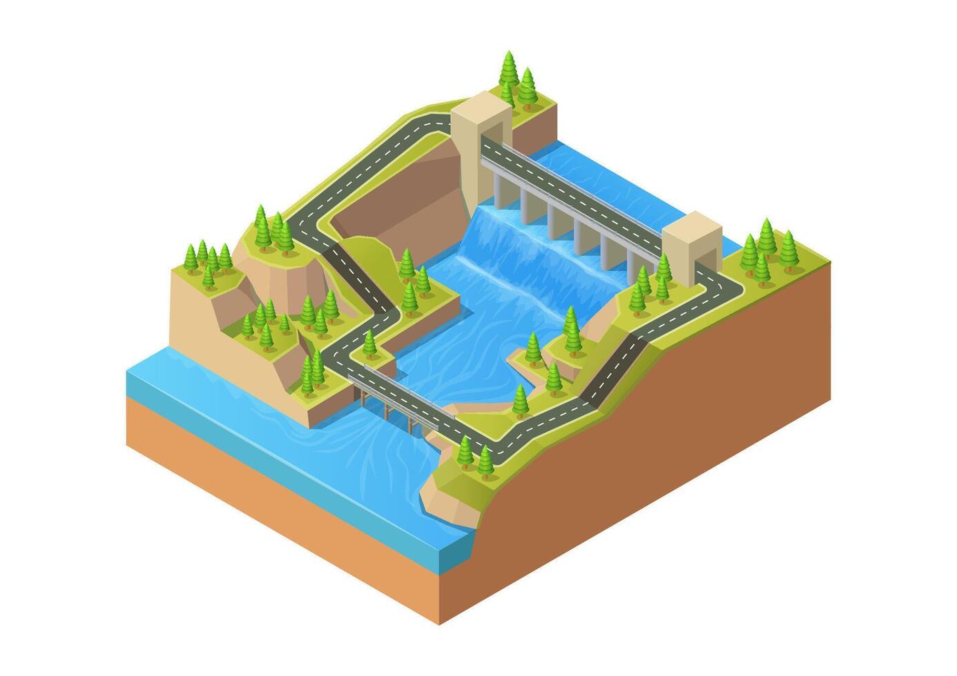 isométrique rivière avec barrage vecteur