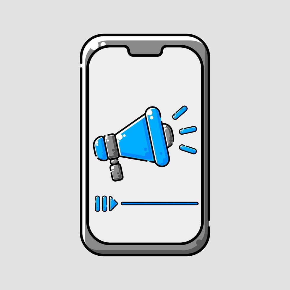 dessin animé image de une téléphone avec une bleu mégaphone sur il vecteur