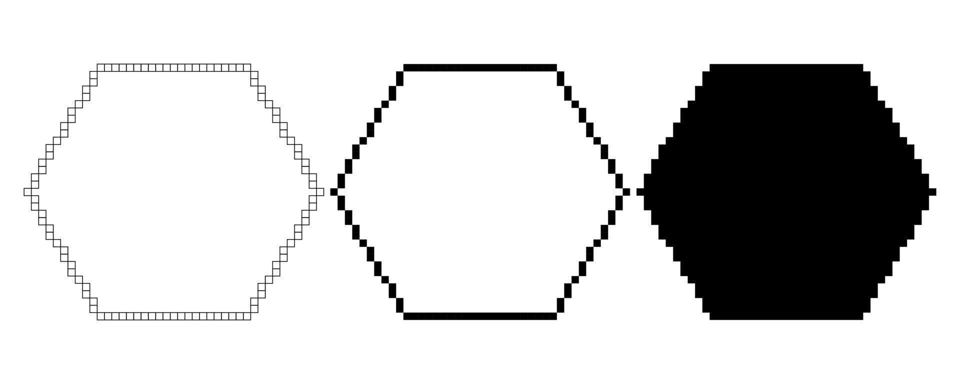pixel art hexagone forme ensemble isolé sur blanc Contexte vecteur