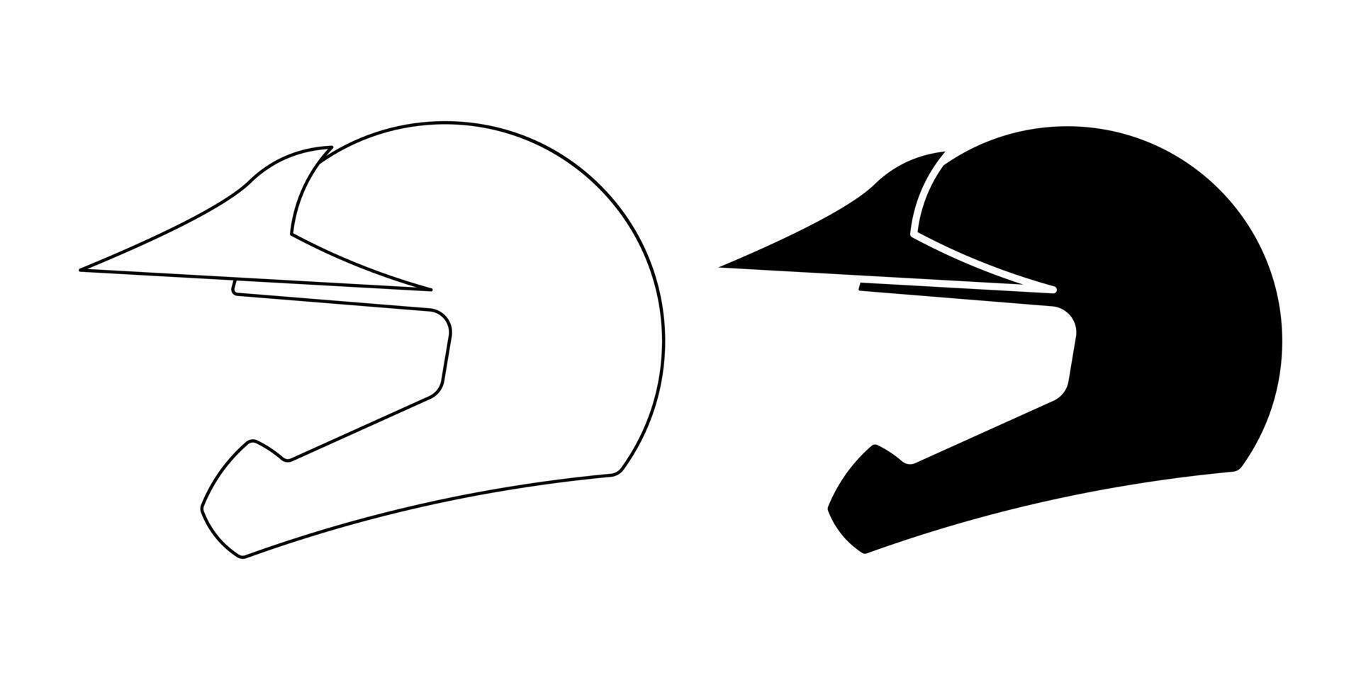 contour silhouette motocross casque icône ensemble isolé sur blanc Contexte vecteur