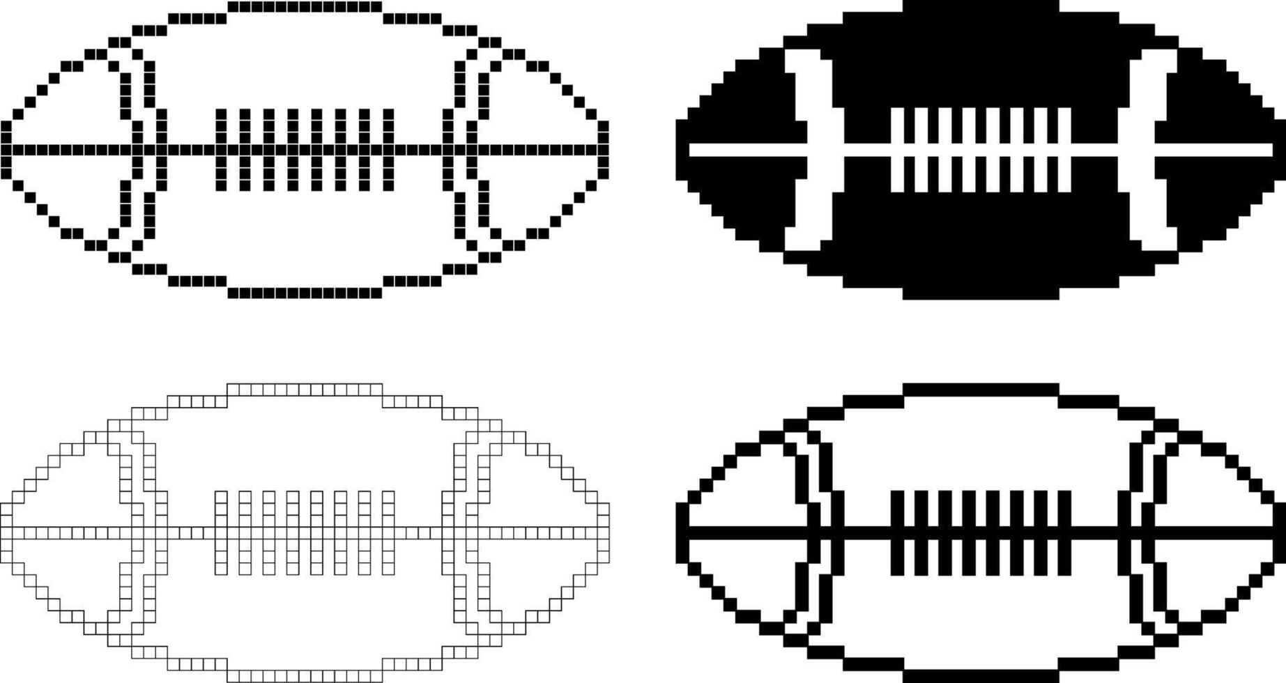 noir blanc pixel art américain Football Balle icône ensemble vecteur