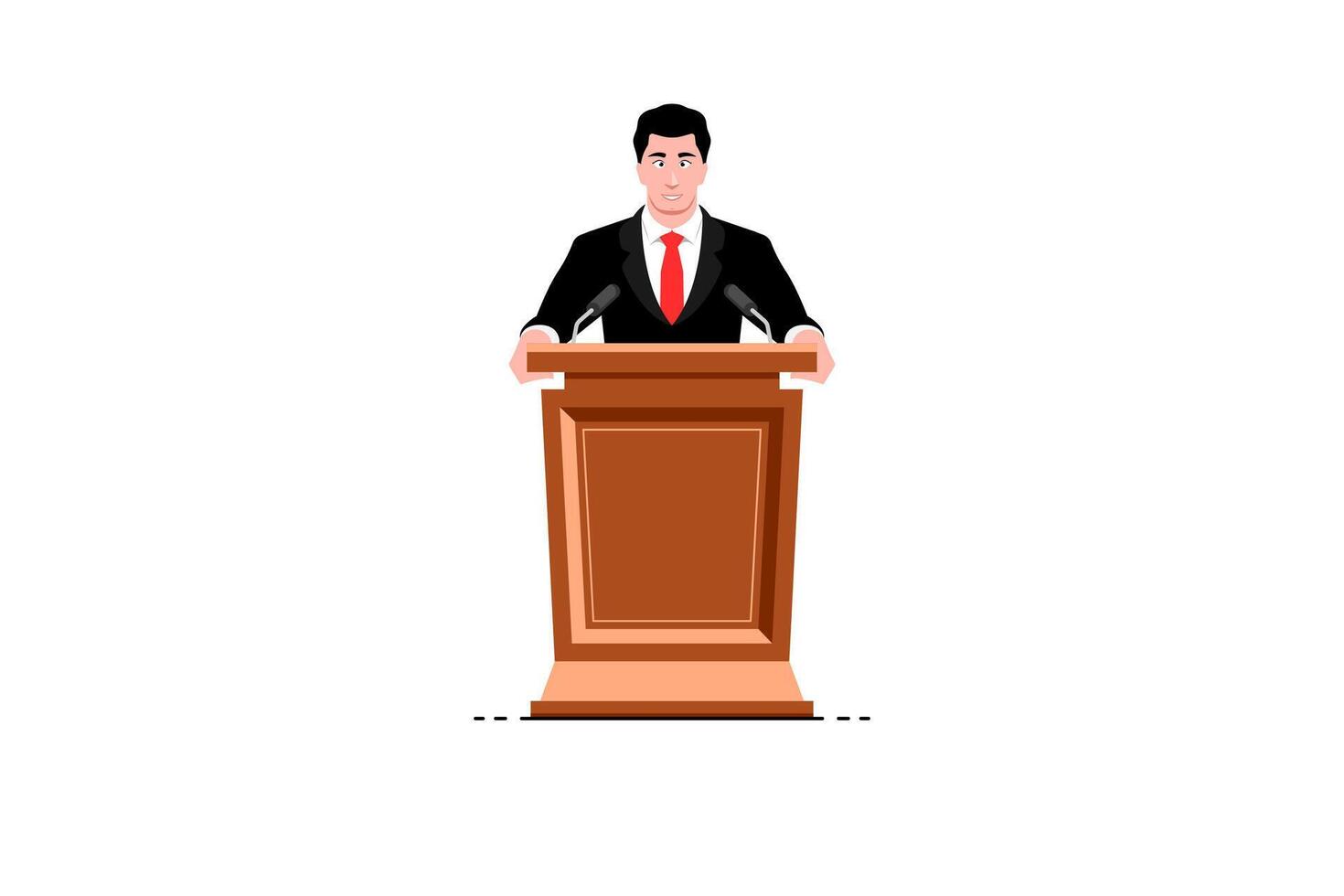 homme d'affaire Parlant Publique orateur avec podium supporter sur isolé arrière-plan, vecteur illustration.