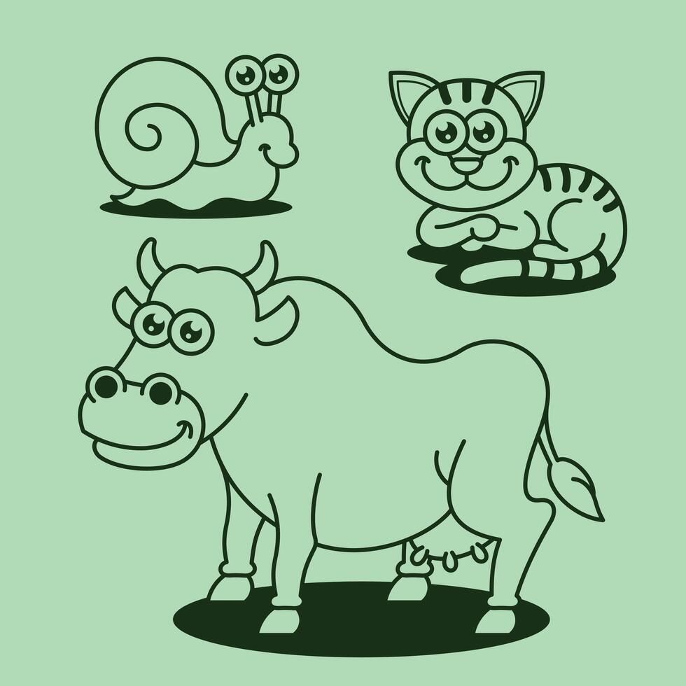 dessin animé ferme Grange national animal contour ligne art pour éducation des gamins les enfants vecteur conception art