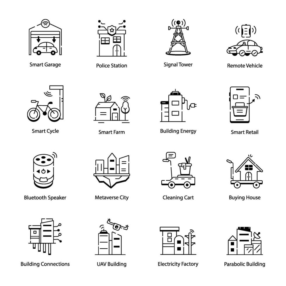 linéaire Icônes représentant sans fil gadgets et iot solutions vecteur