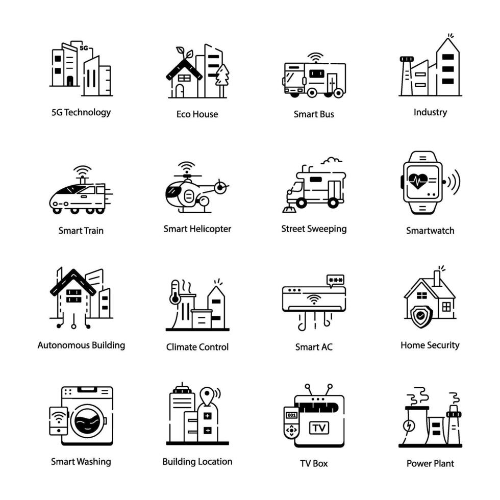 ensemble de linéaire Icônes représentant iot solutions vecteur