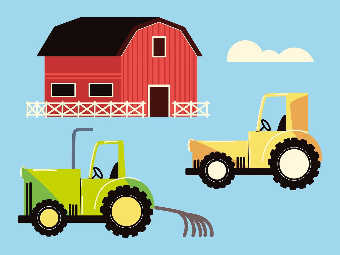 grange agricole et tracteur vecteur